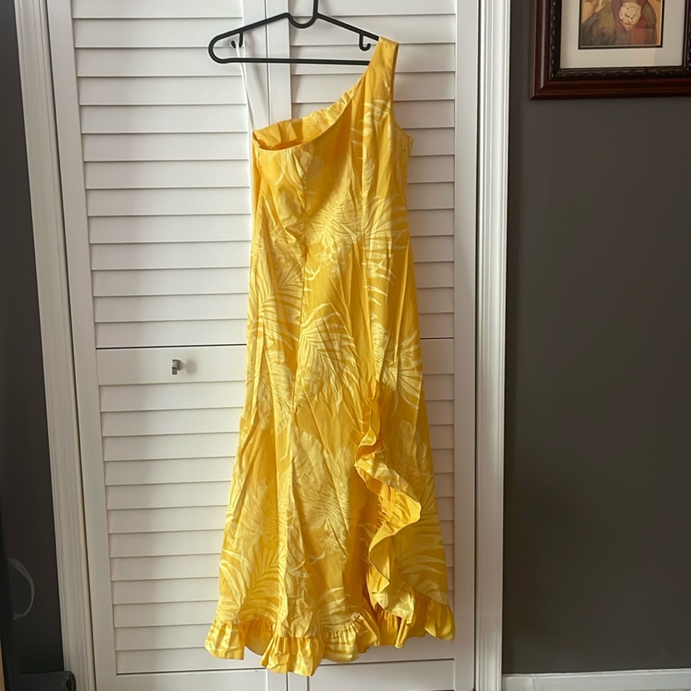 CC Fashions Yellow Muumuu Mu’umu’u One Shoulder Hawaiian Dress Like New 7/8